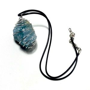 Handmade Aquamarine Rough Raw Natural Crystal Pendant Necklace Vegan Cord Wire